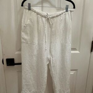 Relaxed Wide-Leg Linen Blend Pants - White